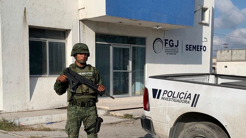 A Mexican army soldier guards the Tamaulipas State Prosecutor´s headquarters in Matamoros,...