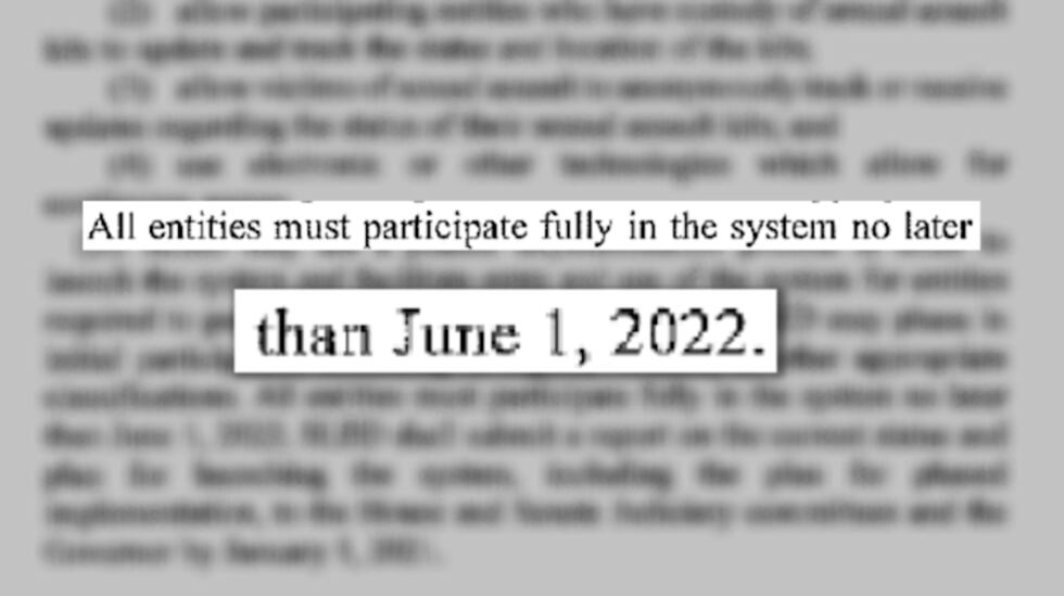 South Carolina's rape kit tracking law said all entities that handle rape kits were required...