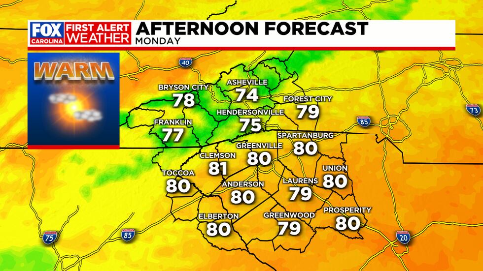 Partly cloudy, less humid and warm