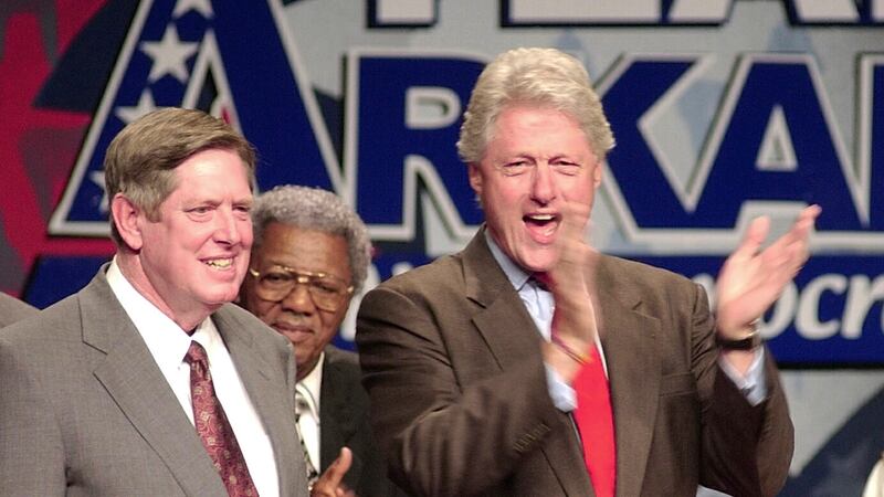FILE - From left, U.S. Rep. Marion Berry, D-Ark., listens as former President Bill Clinton,...