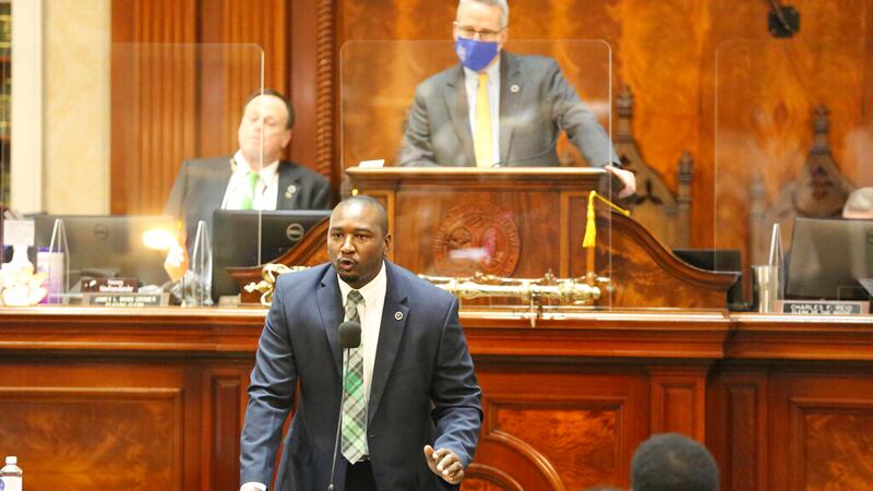 South Carolina Rep. Jermaine Johnson, D-Hopkins, speaks against a bill allowing people to...