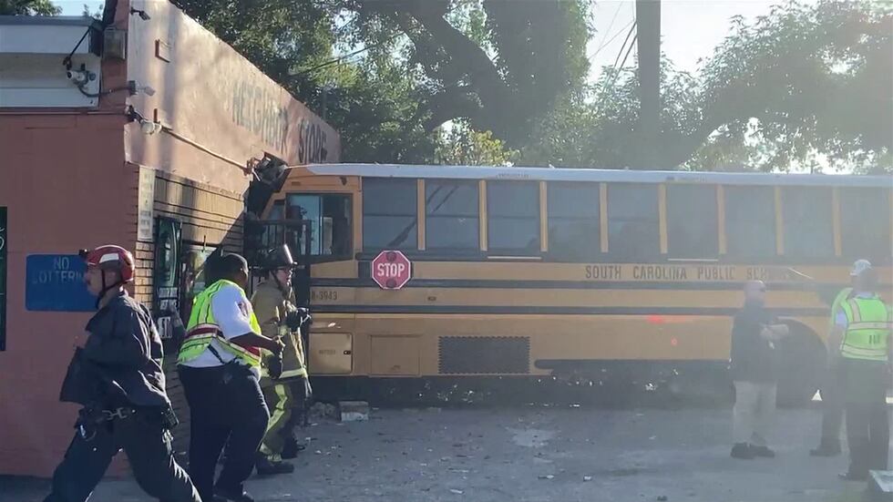 Authorities said a total of seven people, including the bus driver, were taken to an area...