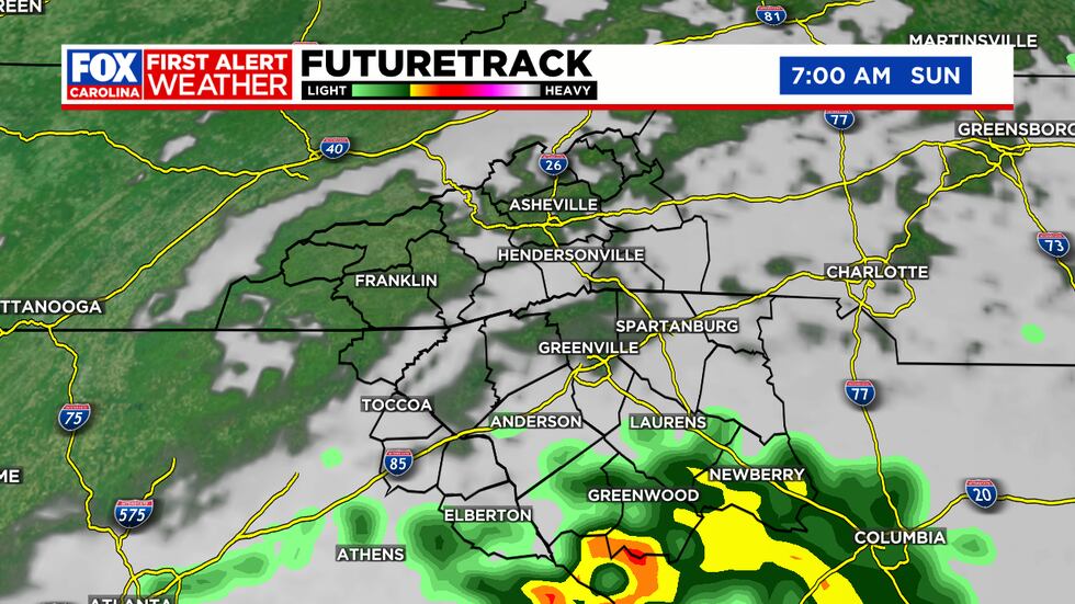 Showers and storms in the southern Upstate Sunday morning