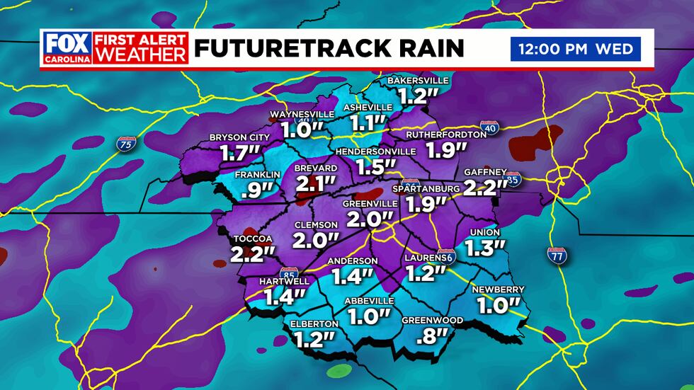 Futuretrack Rainfall, ending 12:00 PM Wednesday