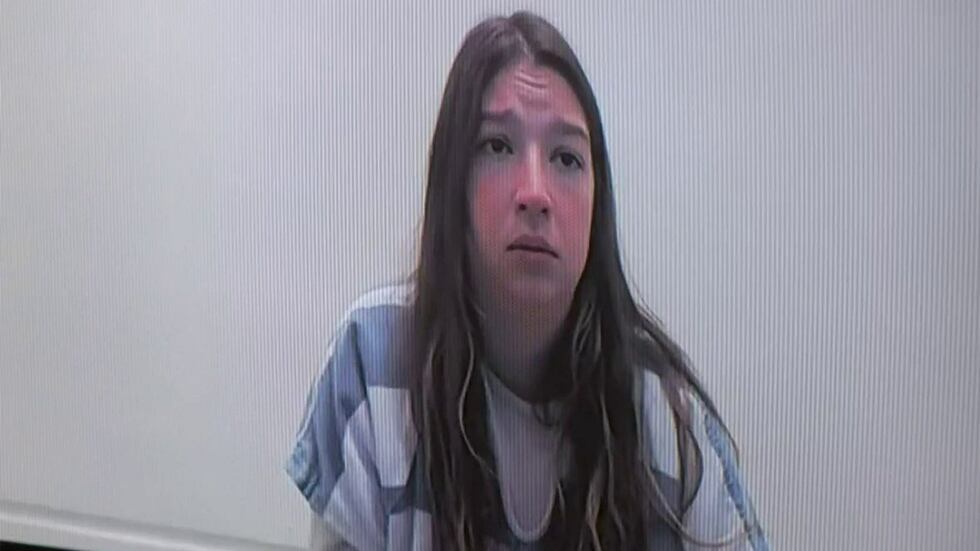 Jamie Komoroski appears via video at a bond hearing in Charleston on Aug. 1, 2023. A circuit...
