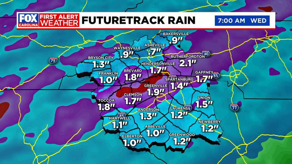 Futuretrack Rainfall, ending 7:00 AM Wednesday