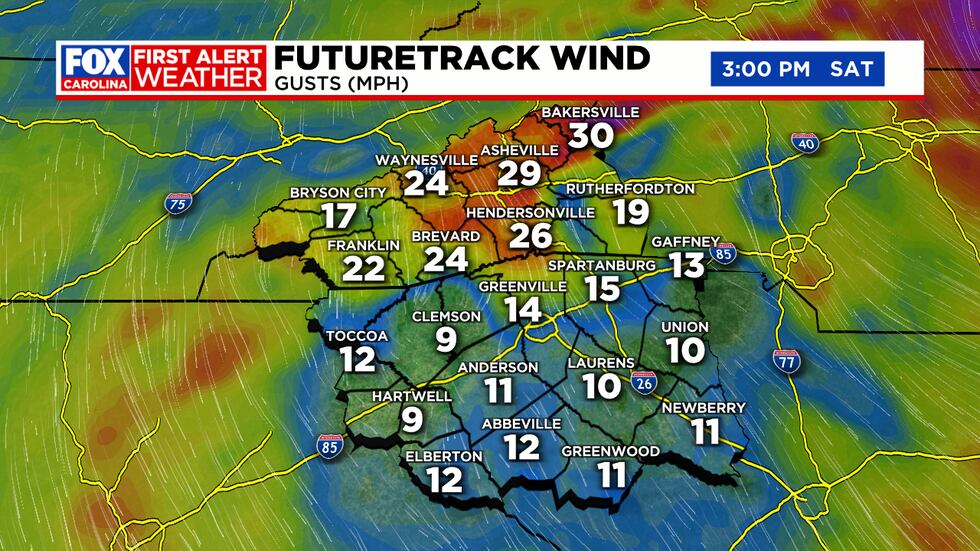Futuretrack Wind Gusts, 3:00 PM Saturday