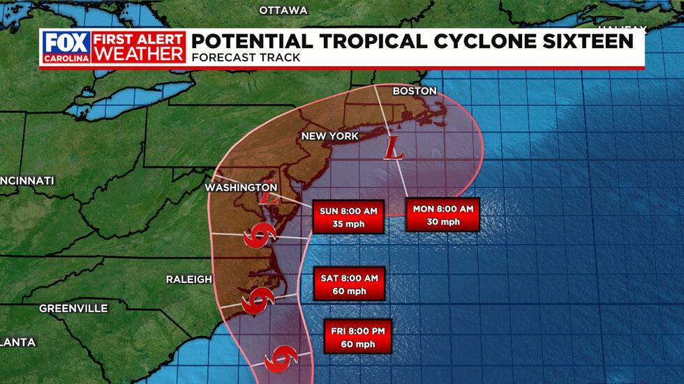 Potential Tropical Cyclone Sixteen Forecast Track