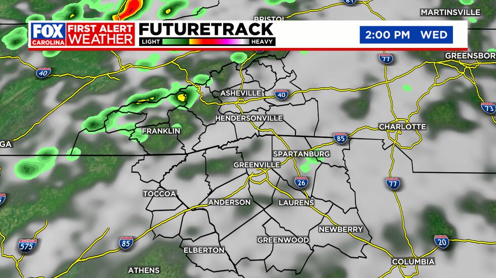 Rain will be light, mainly as drizzle for the Upstate