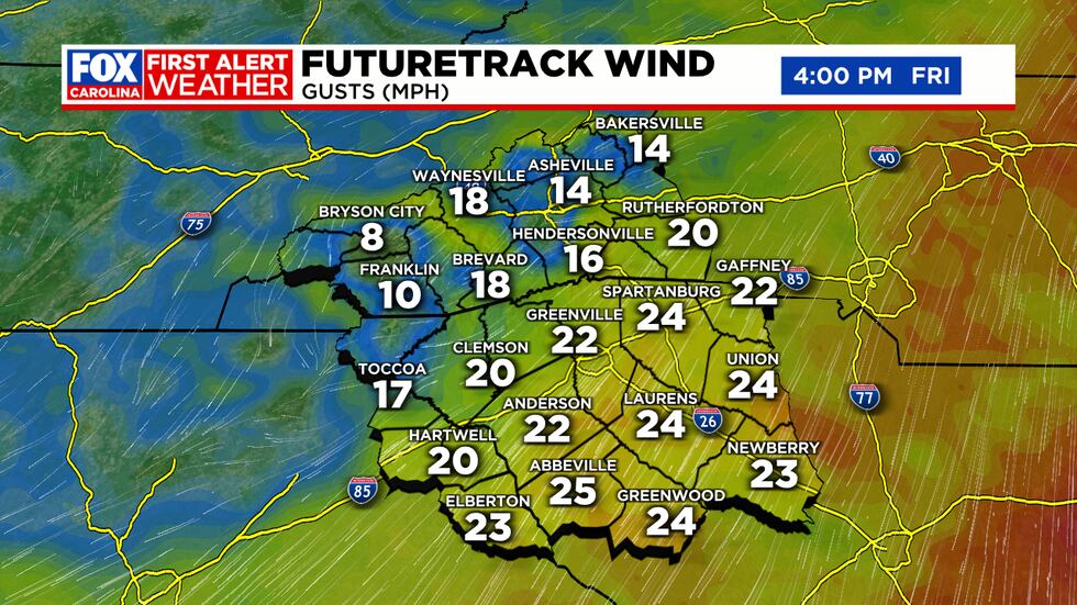Futuretrack Wind Gusts, 4:00 PM Friday