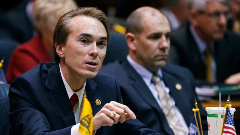FILE - Then-Sen. Brent Waltz, R-Indianapolis, speaks during a joint committee hearing at the...