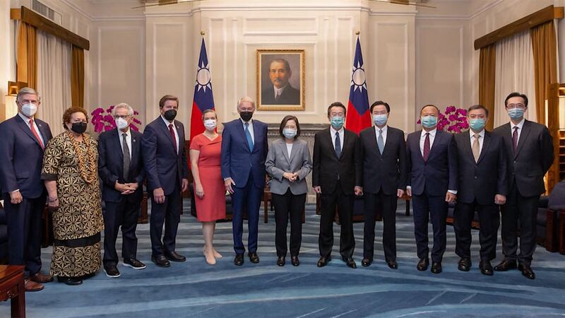 In a photo released by the Taiwan presidential office, Taiwan's President Tsai Ing-wen poses...